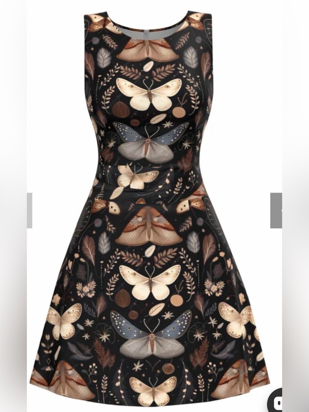 Black Butterfly Print Fit-and-Flare Mini Dress